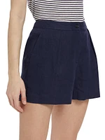 Pleated Linen & Cotton Shorts