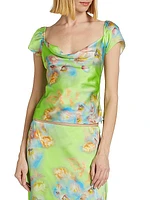 Pienza Floral Cowlneck Top
