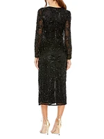 Beaded Long-Sleeve Midi-Dress