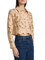 Seychelle Floral Cotton Eyelet Crop Blouse
