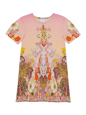 Little Girl's & Girl's Embellished Floral T-Shirt Dress