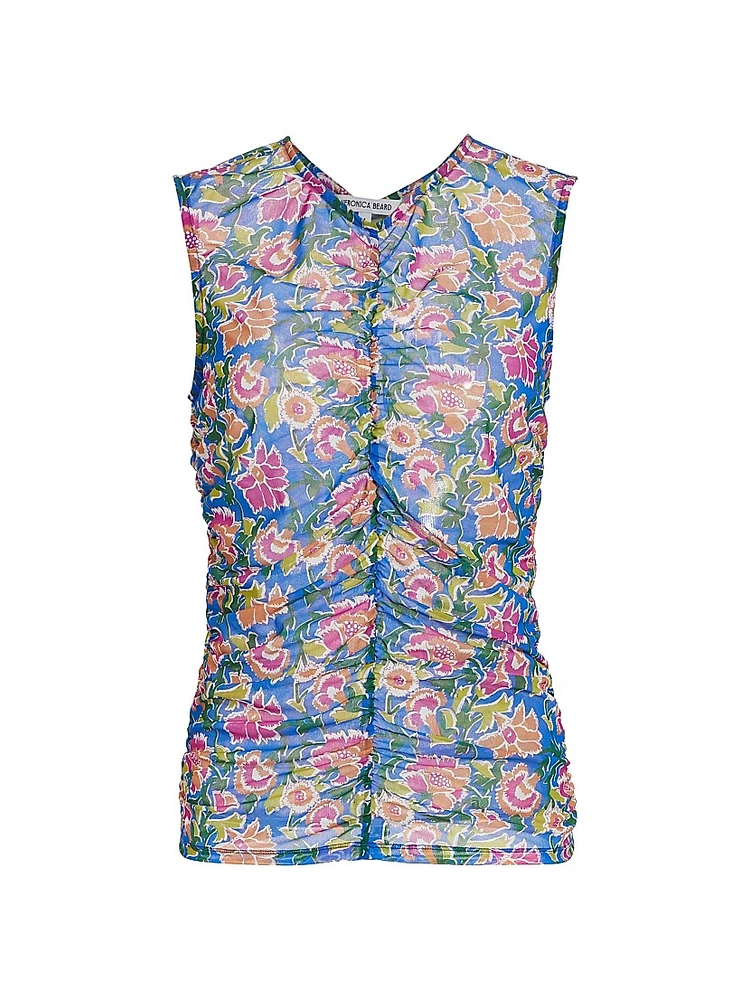 Tazmin Ruched Floral Mesh Top