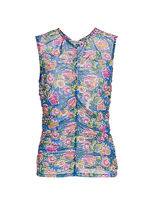Tazmin Ruched Floral Mesh Top