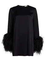 Double-Face Satin Feather-Cuff Minidress