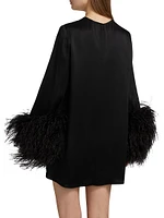 Double-Face Satin Feather-Cuff Minidress