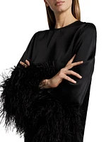 Double-Face Satin Feather-Cuff Minidress