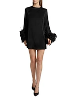 Double-Face Satin Feather-Cuff Minidress