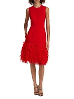 Faux Feather-Trimmed Sleeveless Midi-Dress