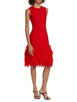 Faux Feather-Trimmed Sleeveless Midi-Dress