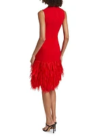 Faux Feather-Trimmed Sleeveless Midi-Dress