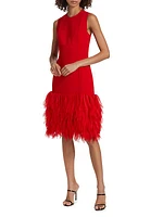 Faux Feather-Trimmed Sleeveless Midi-Dress