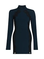 Lace-Panel Long-Sleeve Minidress