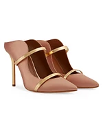Maureen 100MM Satin Mules with Mirror Leather Straps