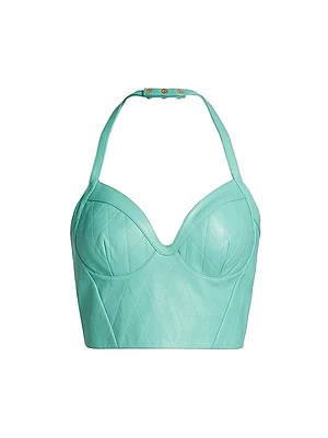 Quilted Leather Halter Bustier Top
