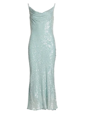 Sequin Viscose Cowlneck Midi-Dress