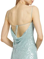Sequin Viscose Cowlneck Midi-Dress