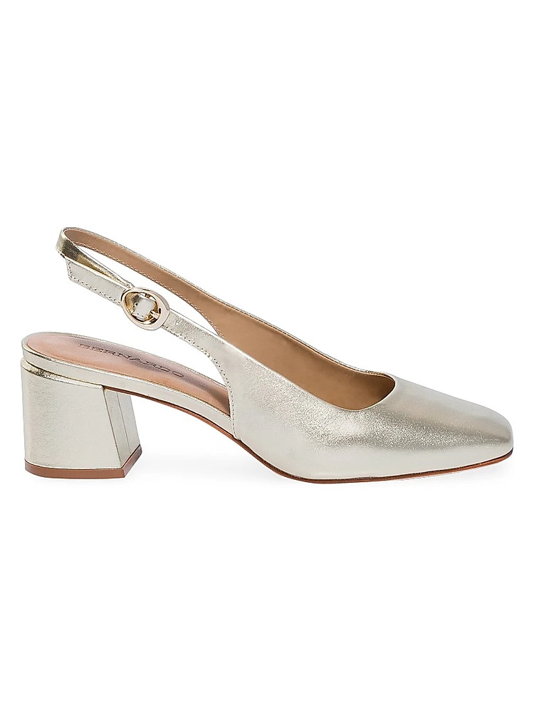 Alexia Metallic Leather Block Sling Heels