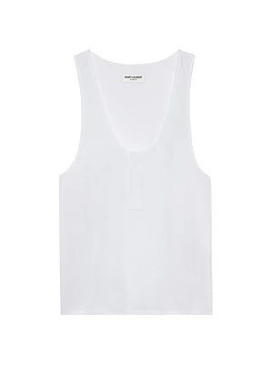 Henley Tank Top Cotton Poplin