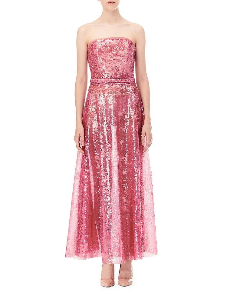 Sequined Strapless Maxi Dress