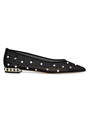 Aurum Crystal-Embellished Silk Mesh Ballet Flats