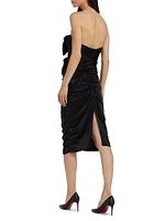 Bow-Accented Strapless Ruched Dress