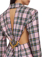 Heart-Accented Plaid Wool Cut-Out Blazer