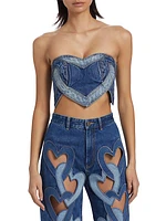 Patchwork Heart Denim Bandeau Top