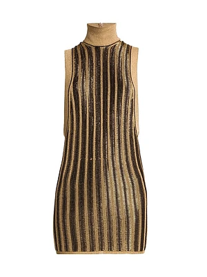 Slinky Virgin Wool-Blend Metallic Turtleneck Minidress