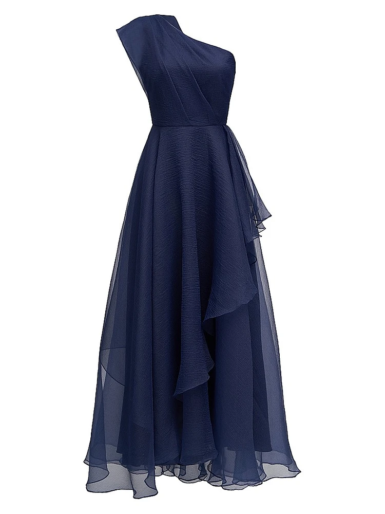 Savannah Pebbled Organza One-Shoulder Gown