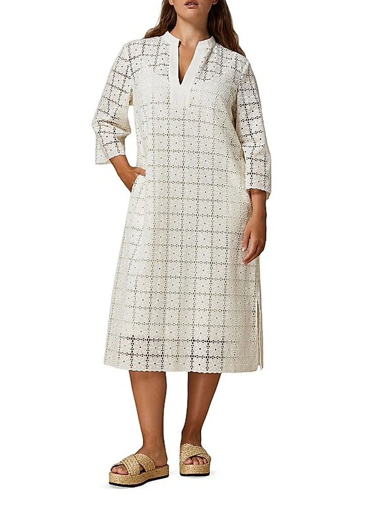 Plus Size Peana Broderie Cotton Midi-Dress
