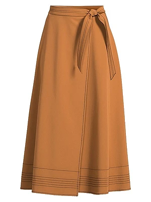 Contrast Stitch Midi Wrap Skirt