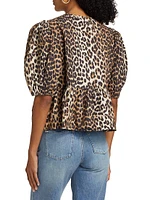 Leopard Poplin Peplum Blouse