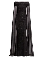 Confetti Tulle Off-The-Shoulder Cape Gown