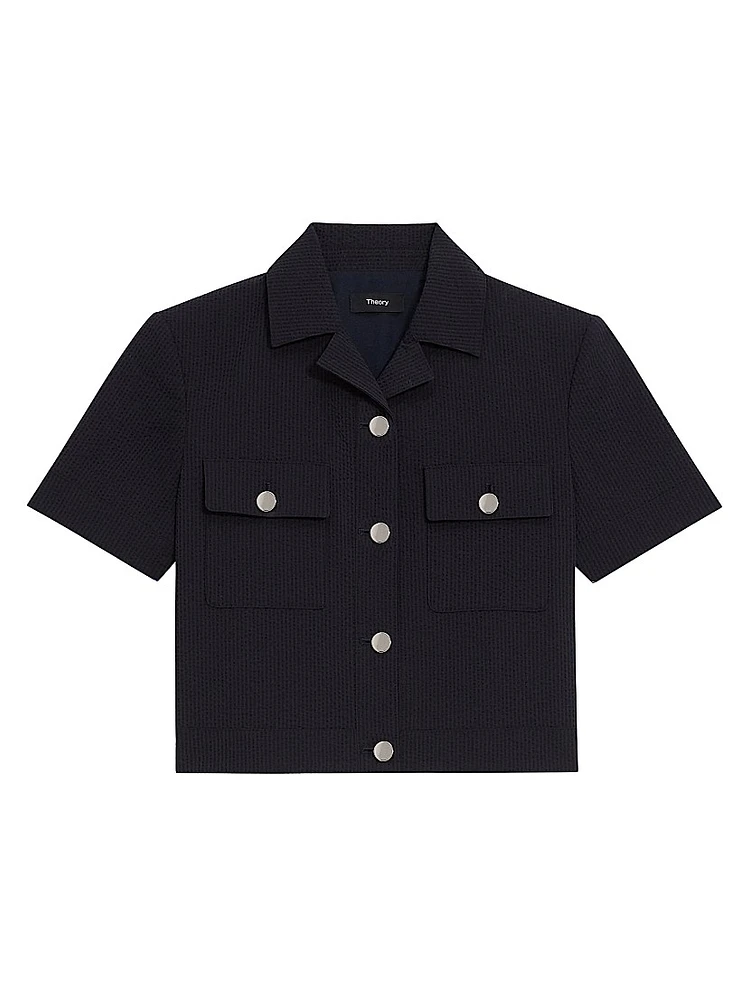 Shrunke Cotton-Blend Button-Front Crop Shirt