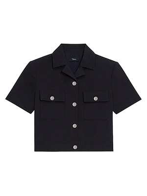 Shrunke Cotton-Blend Button-Front Crop Shirt