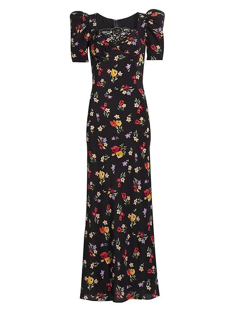 Floral Silk Crepe De Chine Gown