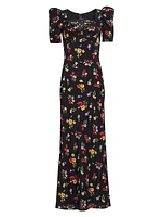 Floral Silk Crepe De Chine Gown