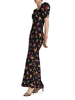 Floral Silk Crepe De Chine Gown