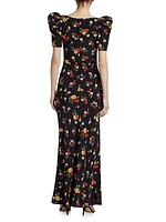 Floral Silk Crepe De Chine Gown