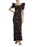 Floral Silk Crepe De Chine Gown