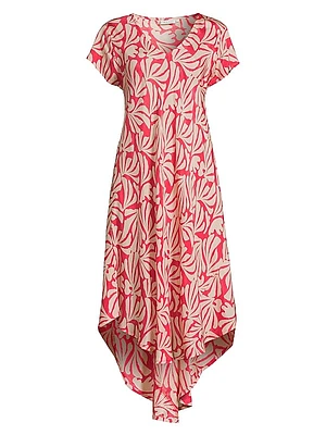 Nebili Printed V-Neck Midi-Dress