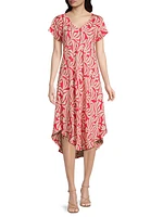 Nebili Printed V-Neck Midi-Dress