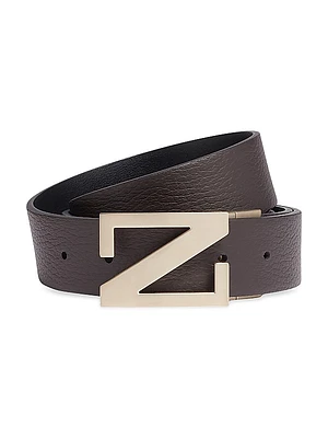 Grained Leather Reversible Belt