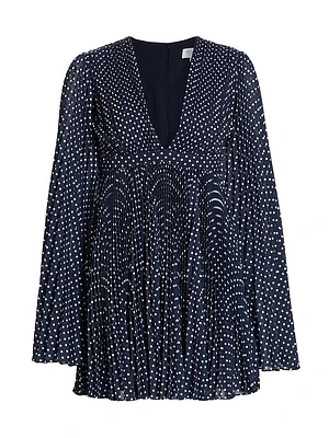 Polka-Dot Pleated Minidress