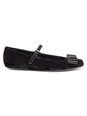 Bow-Detailed Velvet Ballerina Flats