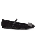 Bow-Detailed Velvet Ballerina Flats