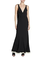 V-Neck Gathered Waist Gown