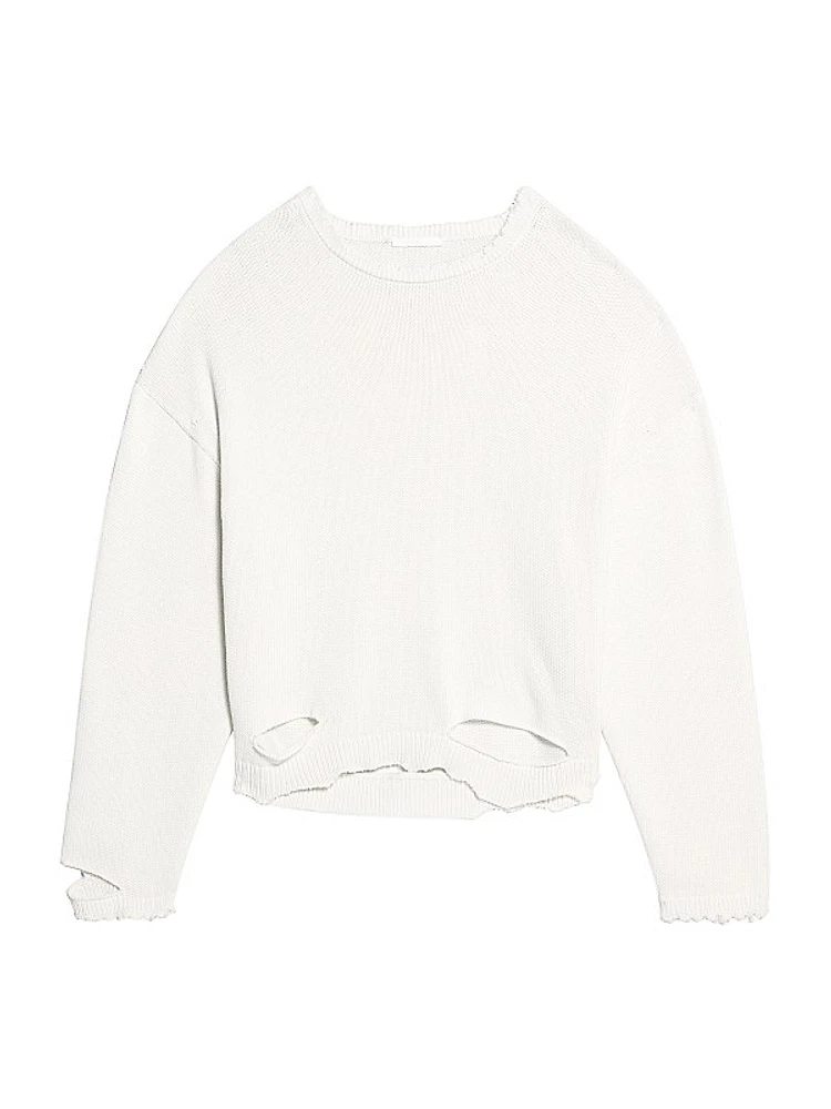 Distressed Cotton Crewneck Sweater