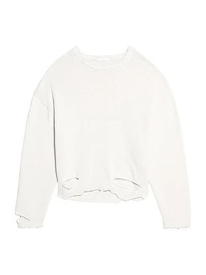 Distressed Cotton Crewneck Sweater
