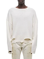 Distressed Cotton Crewneck Sweater